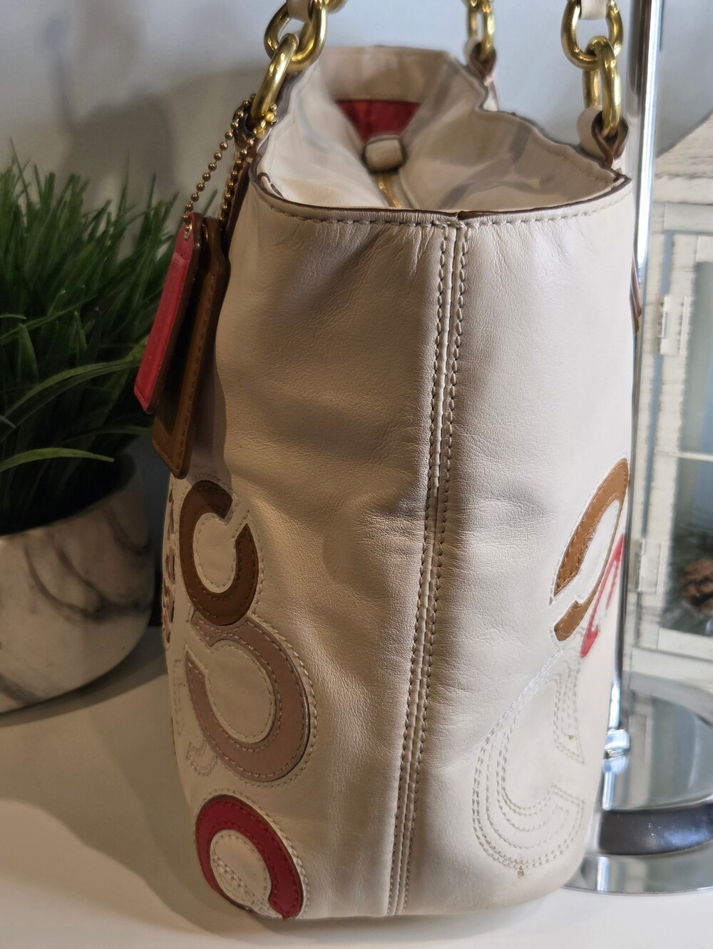 Coach Madison Op Art Whipstitch Leather Tote Bag Parchment White 22279 EUC - Picture 6 of 16